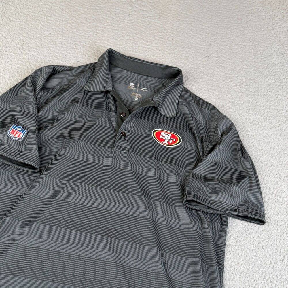 San Francisco 49ers Polo Shirt Men Medium Gray Nike Stripe On Field NFL Dri Fit